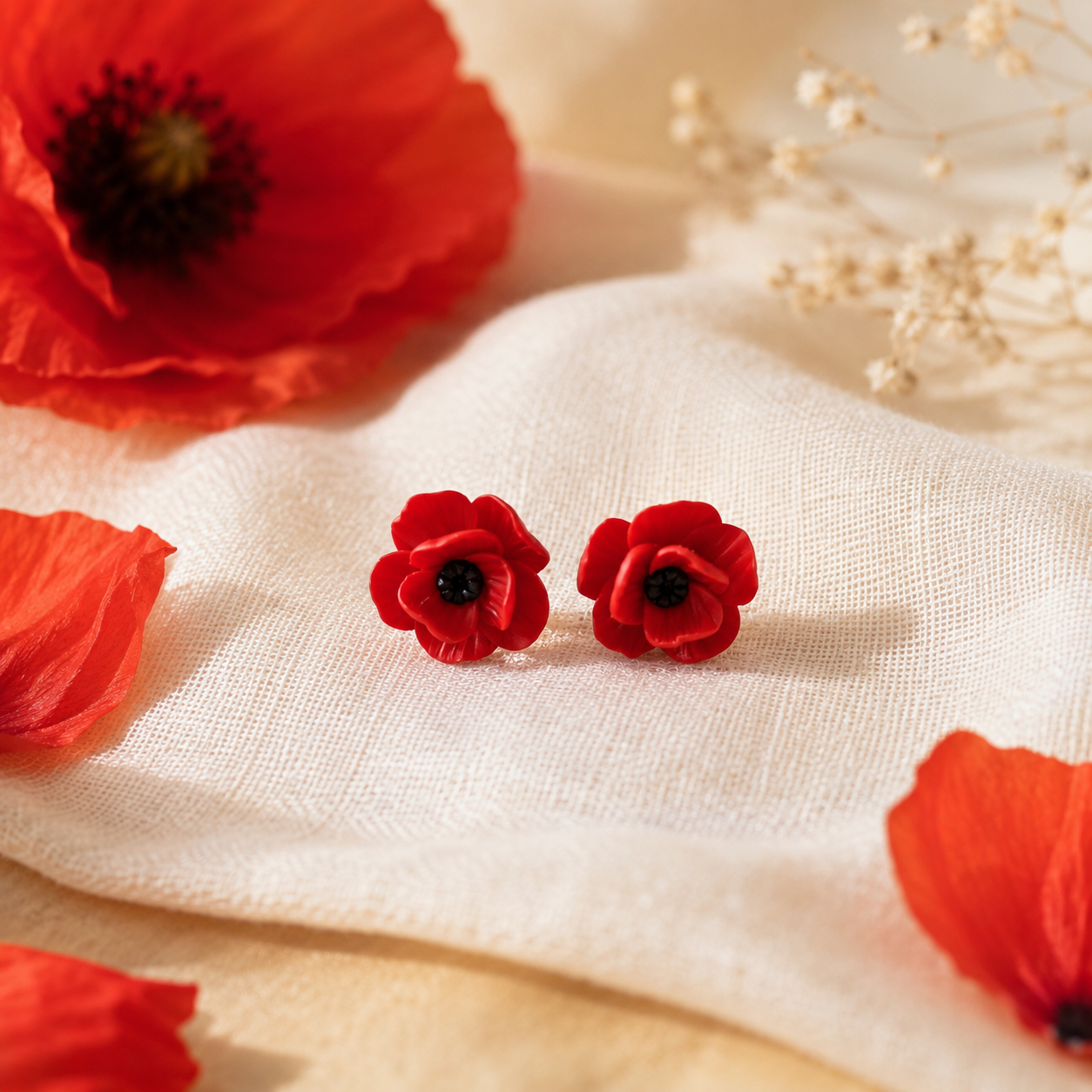 Red Poppy Stud Earrings