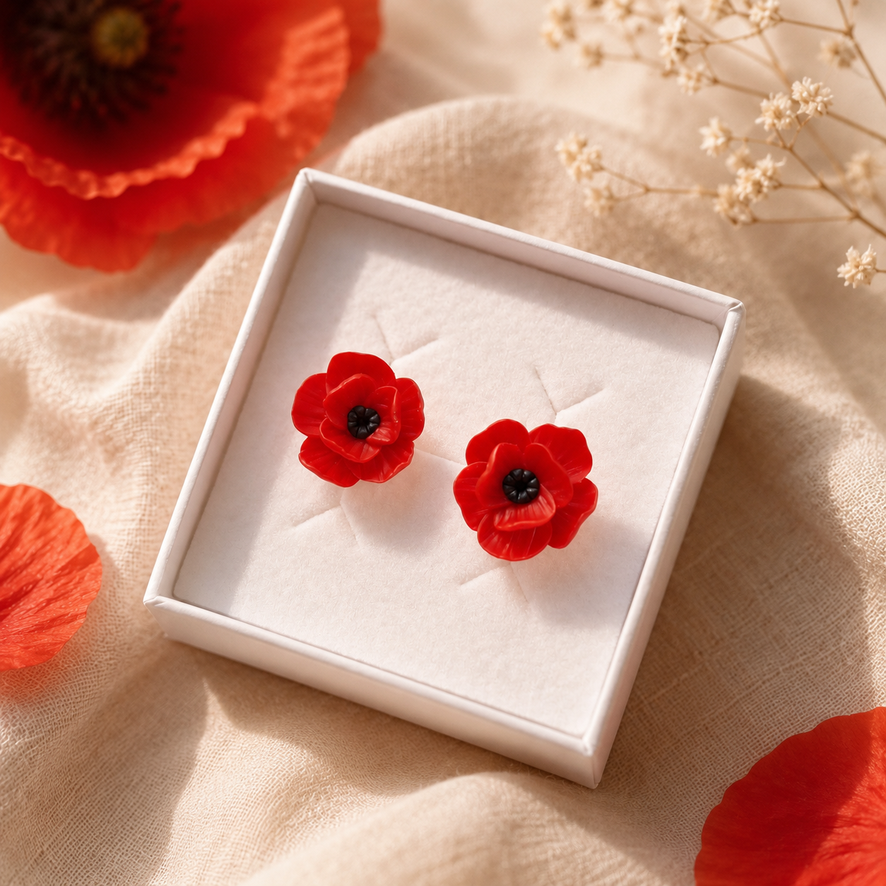 Red Poppy Stud Earrings