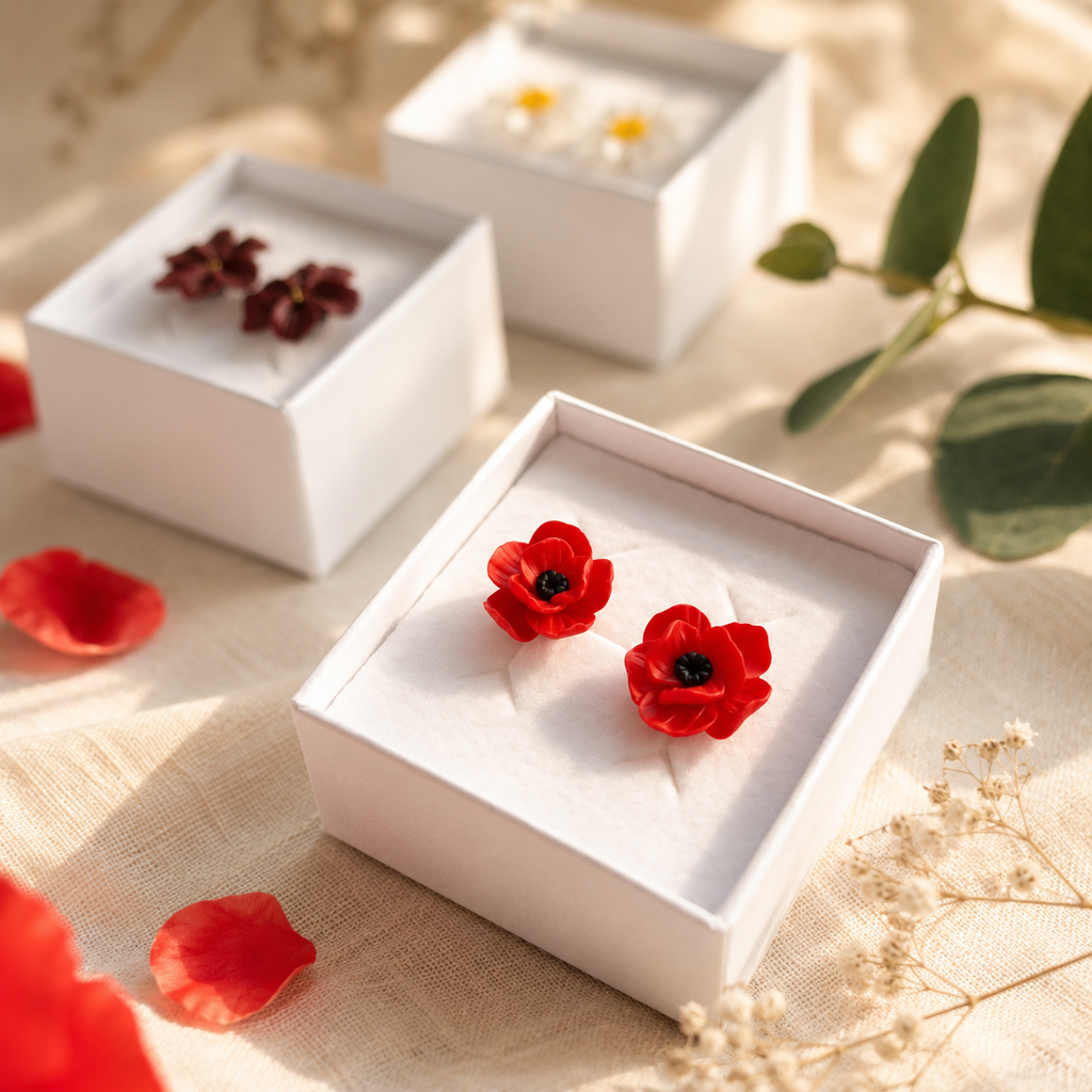 Red Poppy Stud Earrings