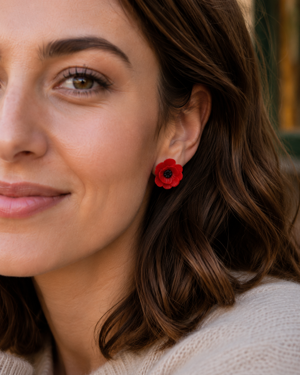 Red Poppy Stud Earrings