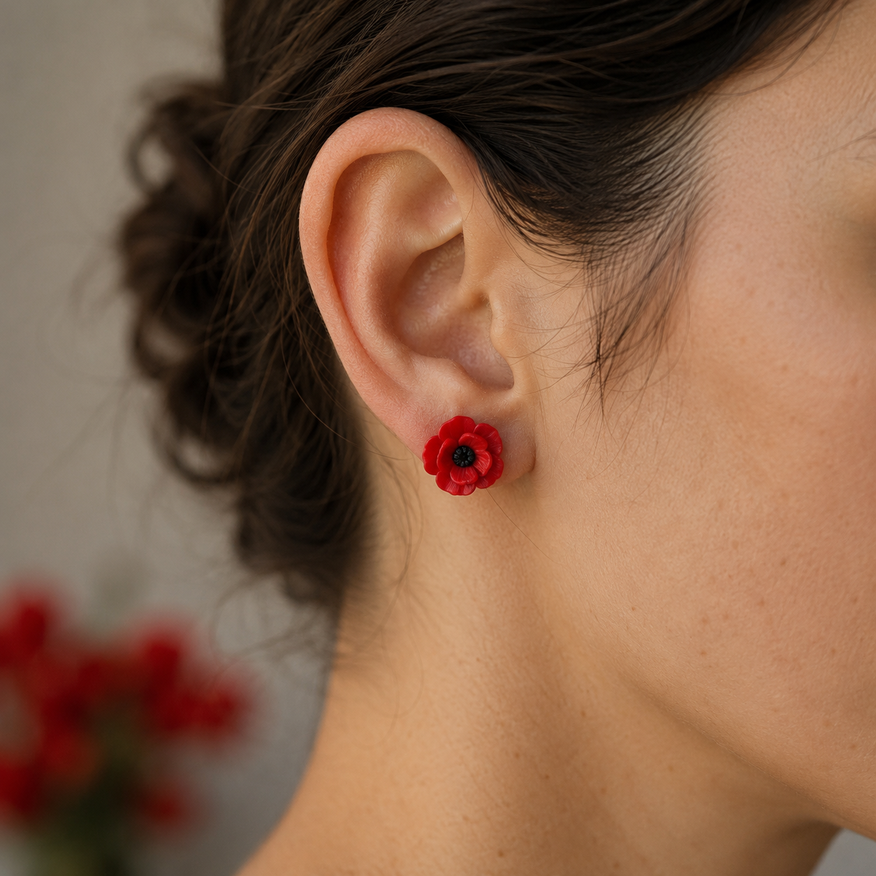Red Poppy Stud Earrings