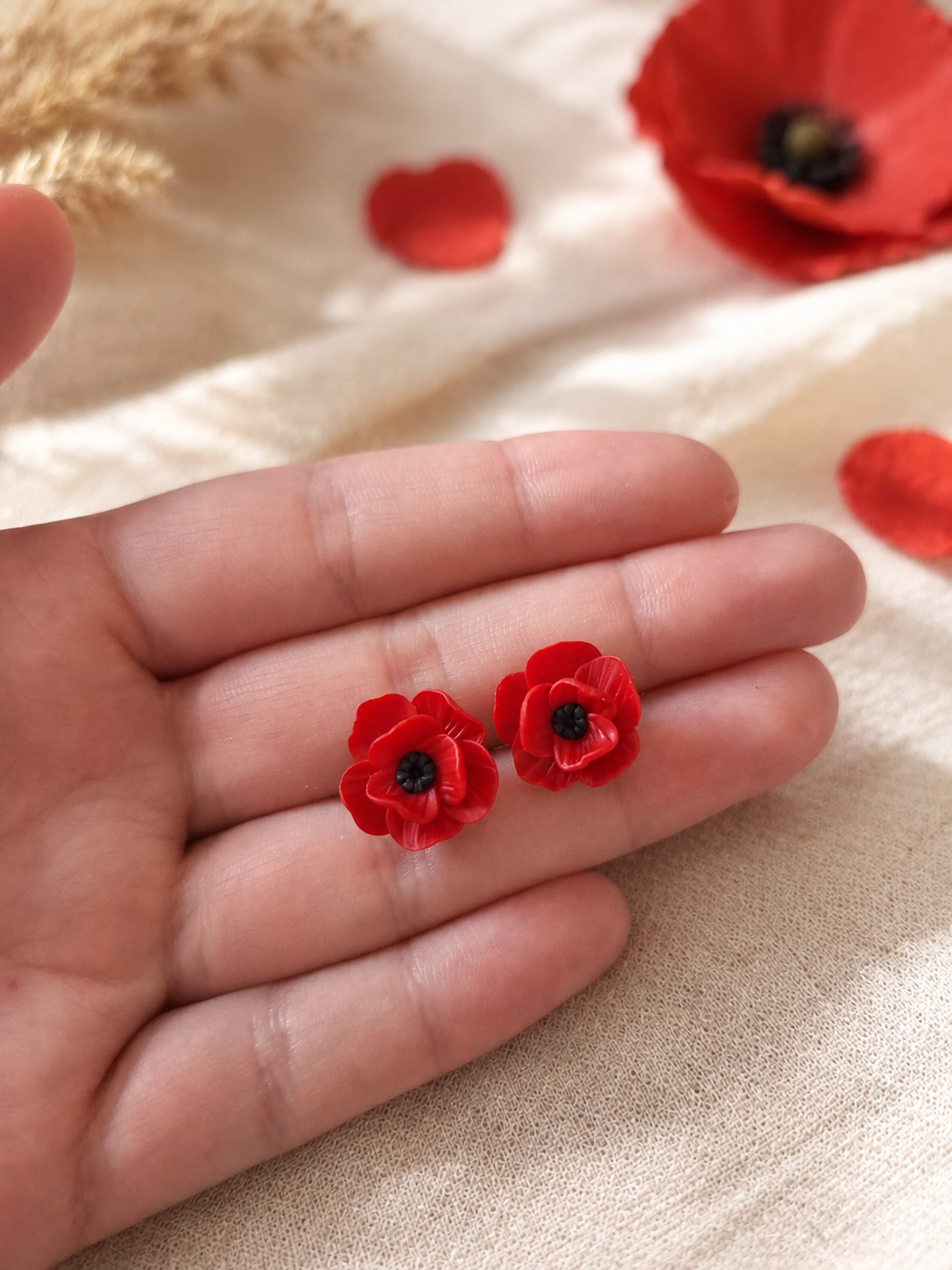 Red Poppy Stud Earrings