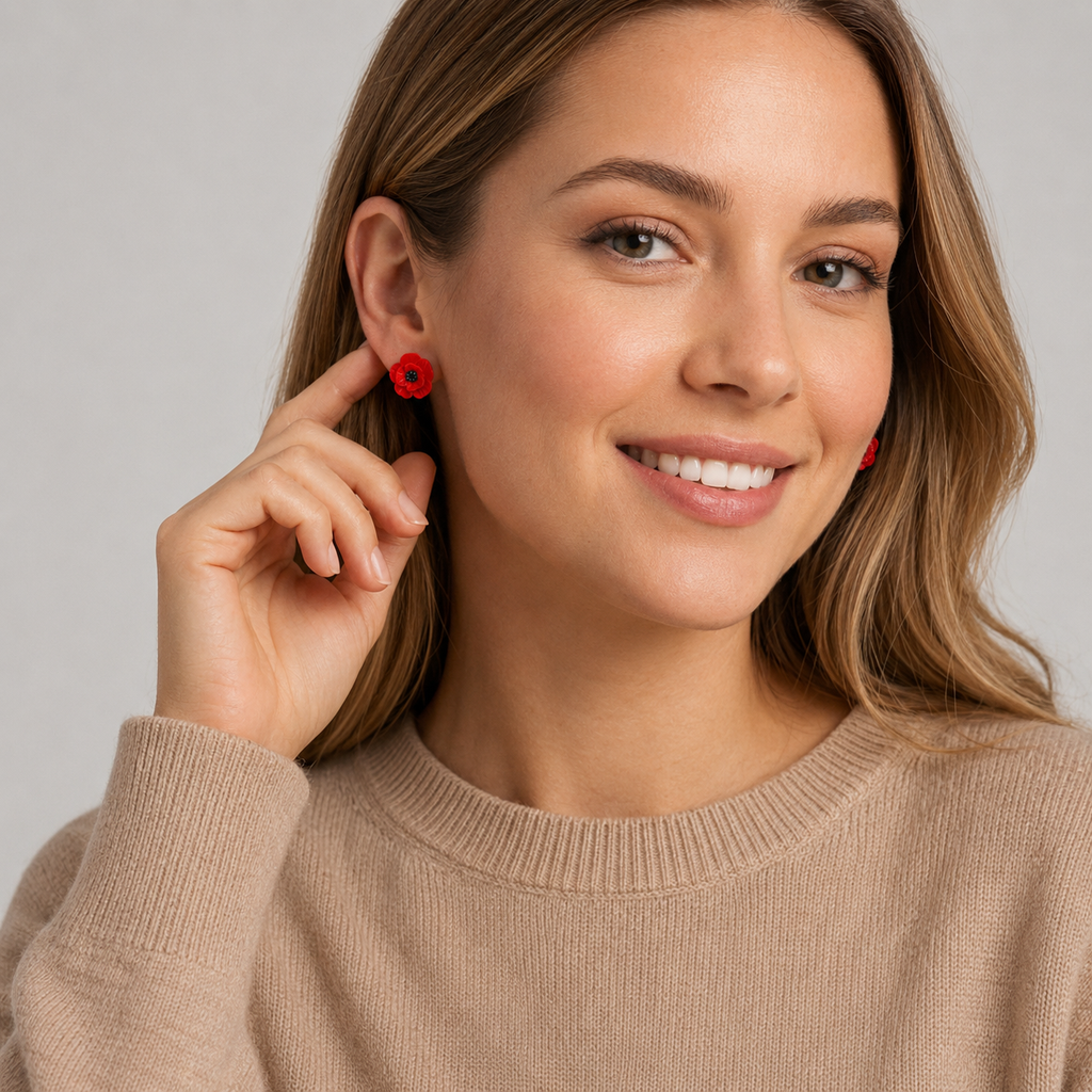 Red Poppy Stud Earrings