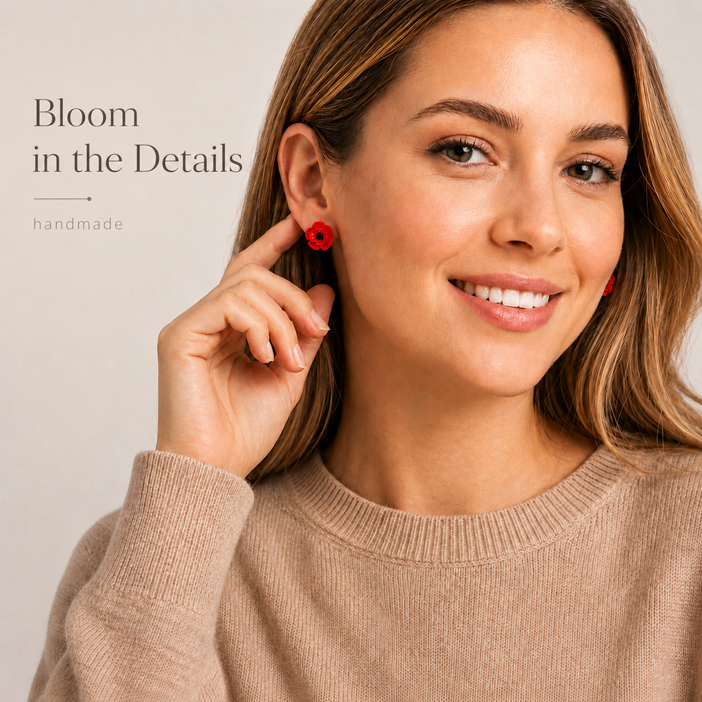 Red Poppy Stud Earrings