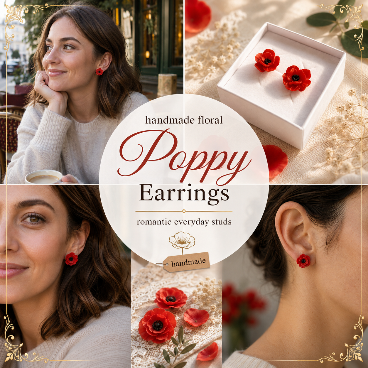 Red Poppy Stud Earrings