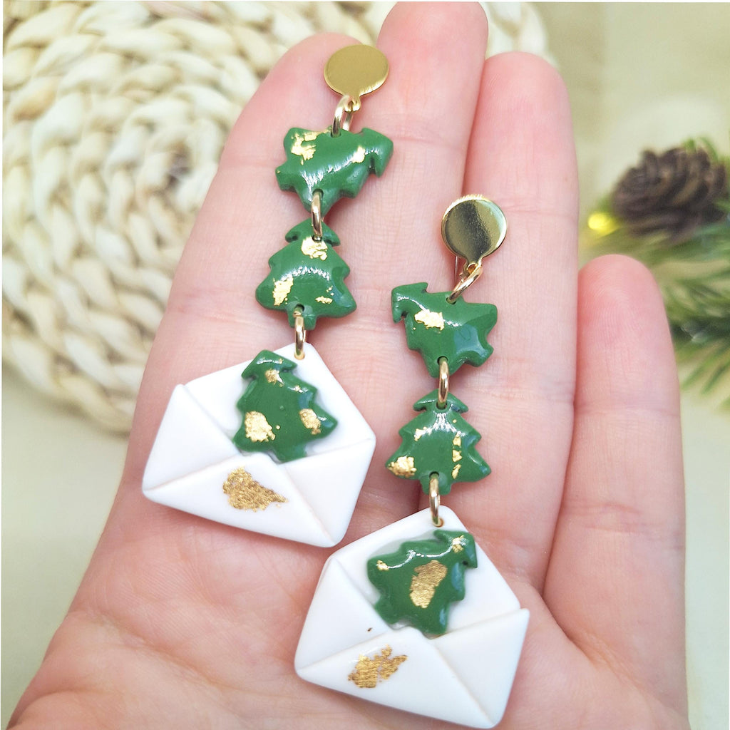 Handmade Christmas envelope earrings