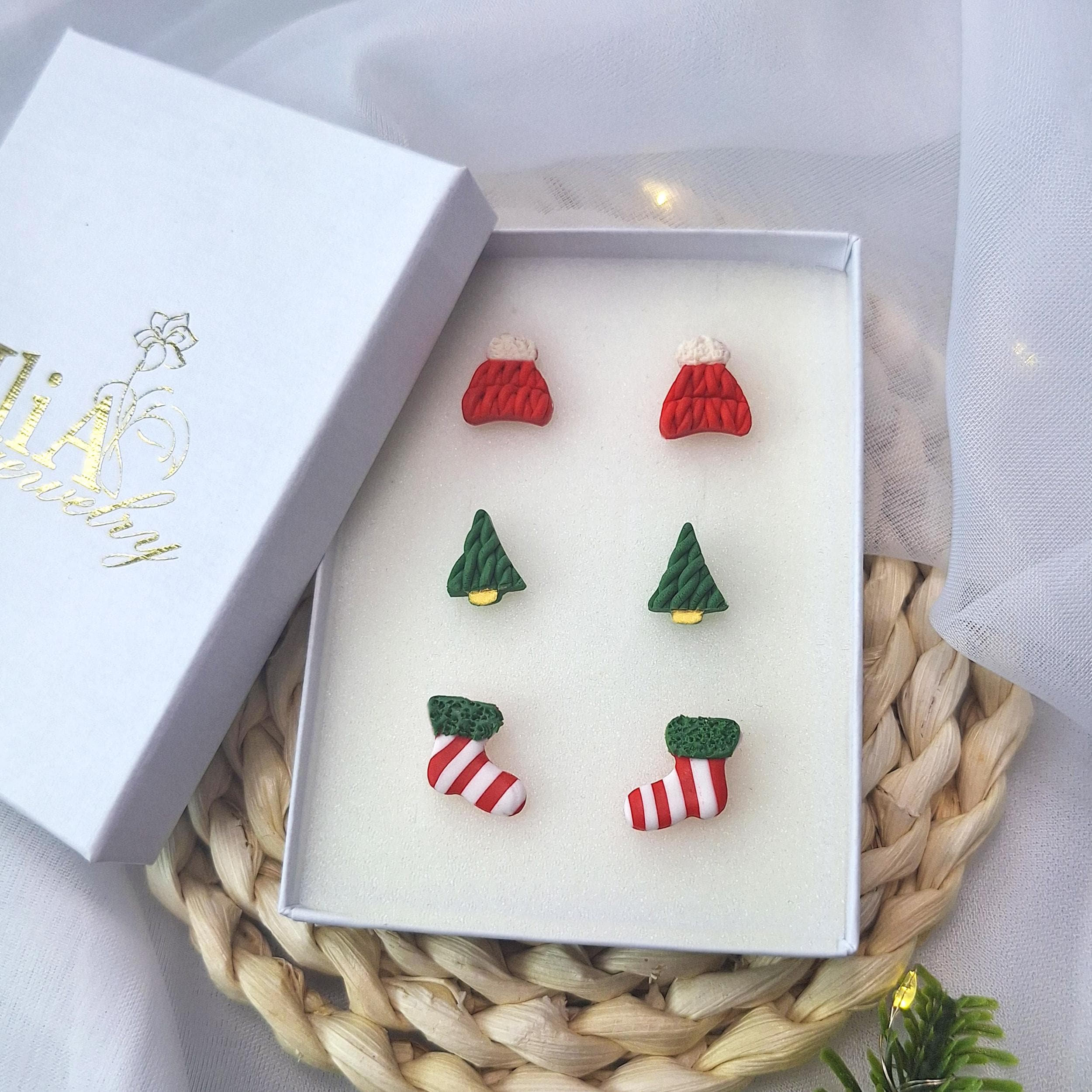 Christmas Stud Earrings Set – Minimalist Polymer Clay Earrings