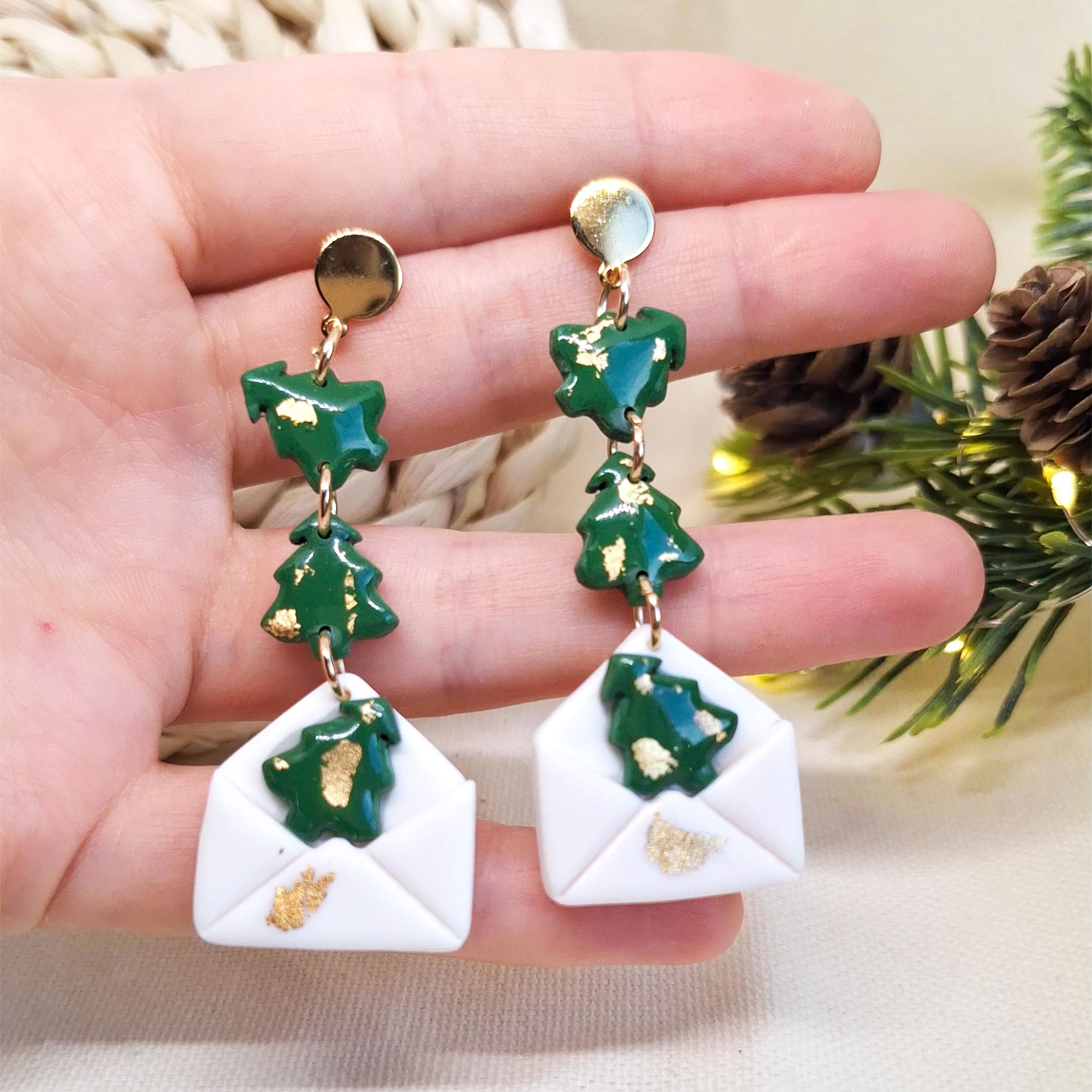 Handmade Christmas envelope earrings