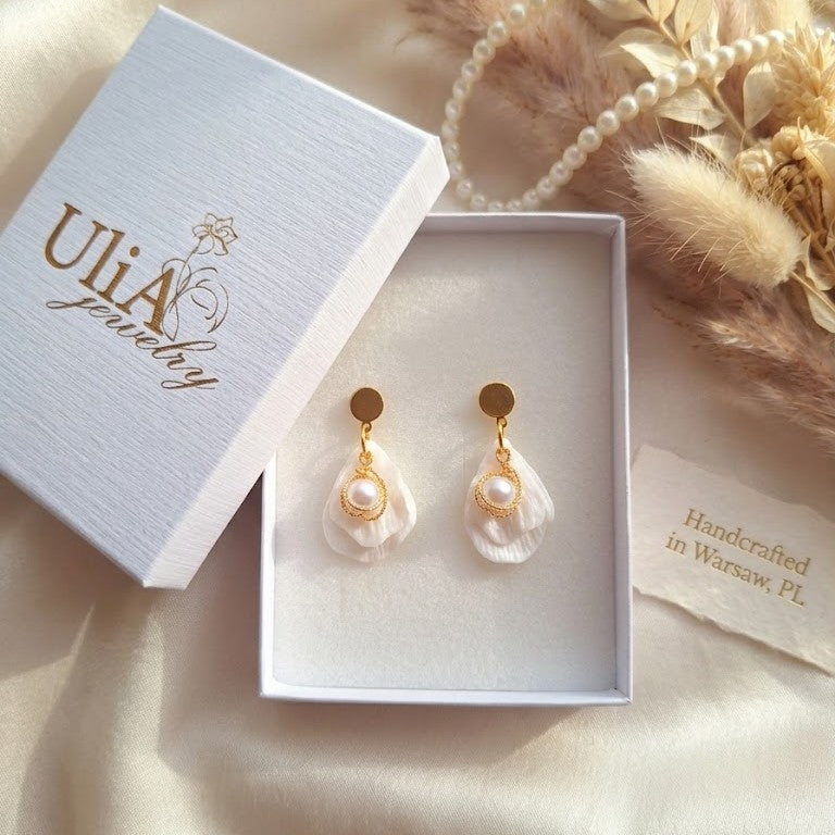 Pearl Petal Earrings | Lightweight White Floral Jewelry