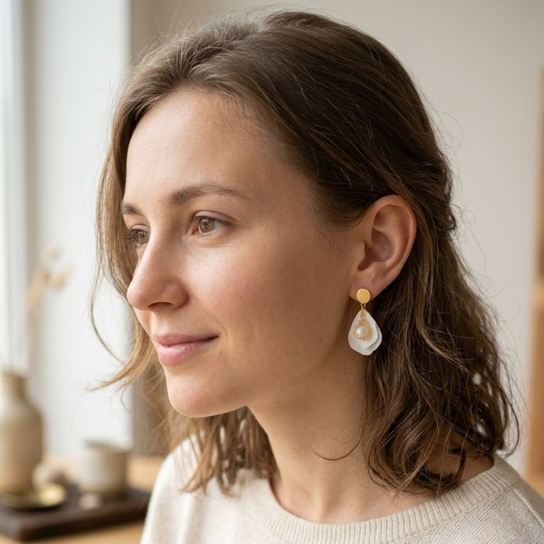 Pearl Petal Earrings | Lightweight White Floral Jewelry