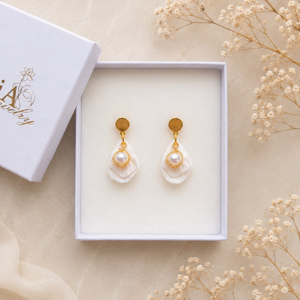 Pearl Petal Earrings | Lightweight White Floral Jewelry
