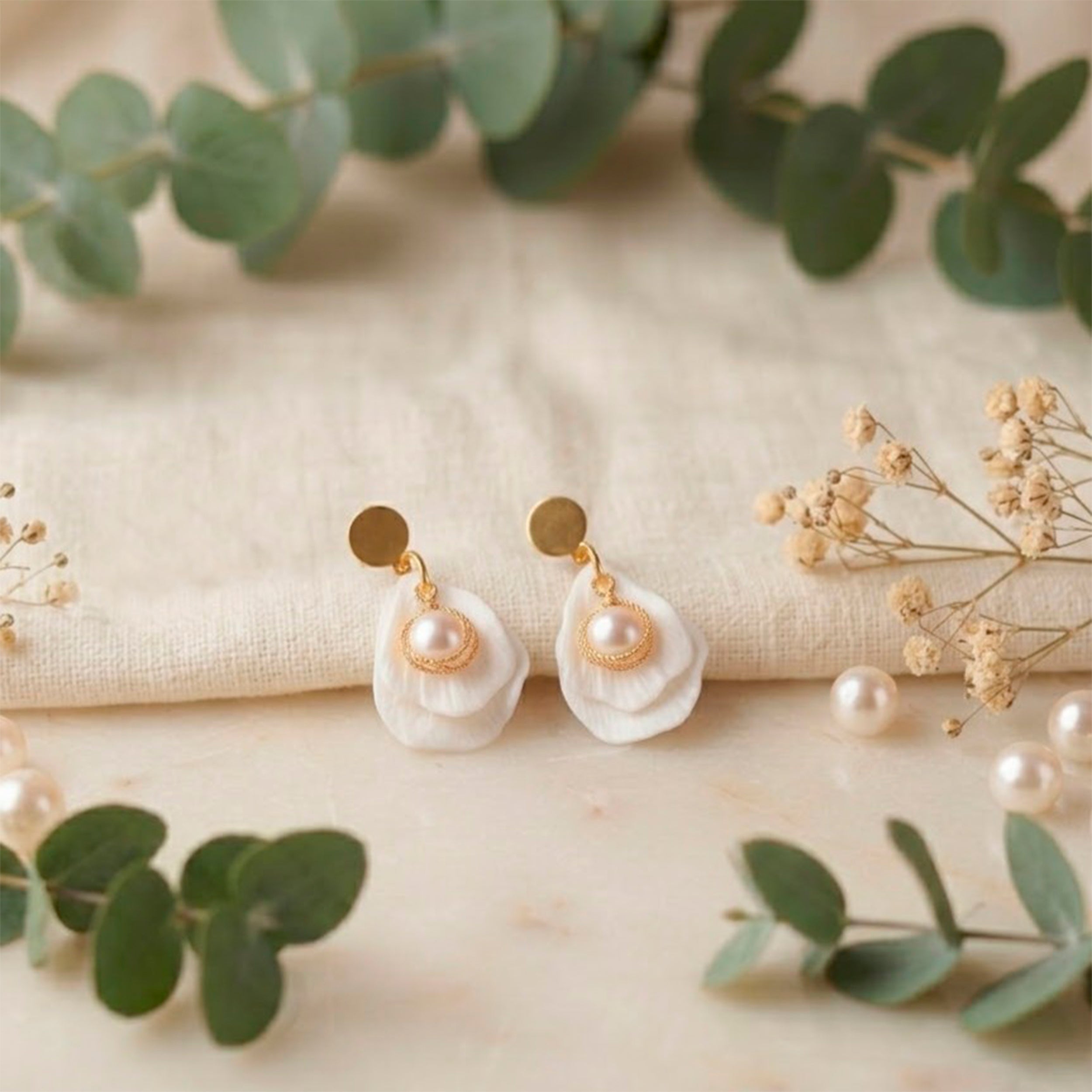 Pearl Petal Earrings | Lightweight White Floral Jewelry