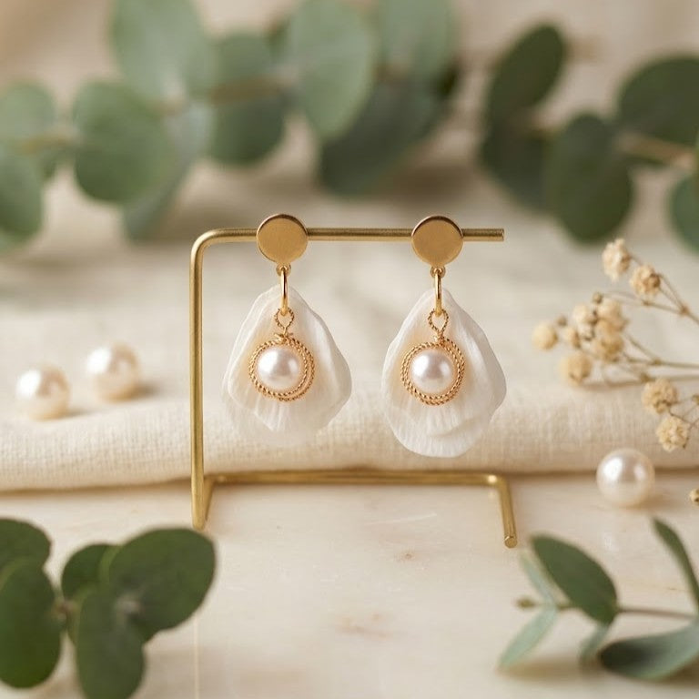 Pearl Petal Earrings | Lightweight White Floral Jewelry
