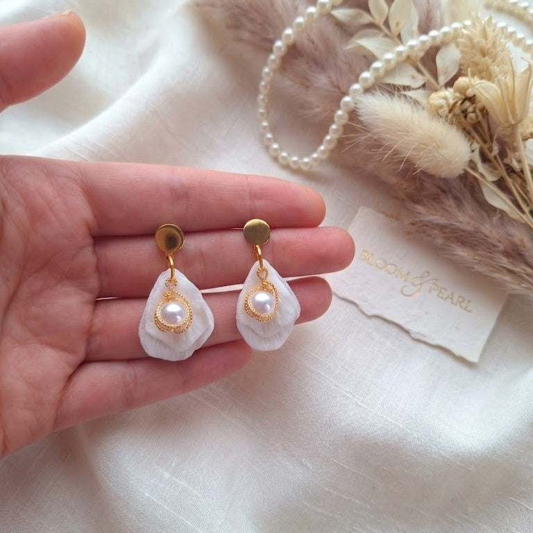 Pearl Petal Earrings | Lightweight White Floral Jewelry