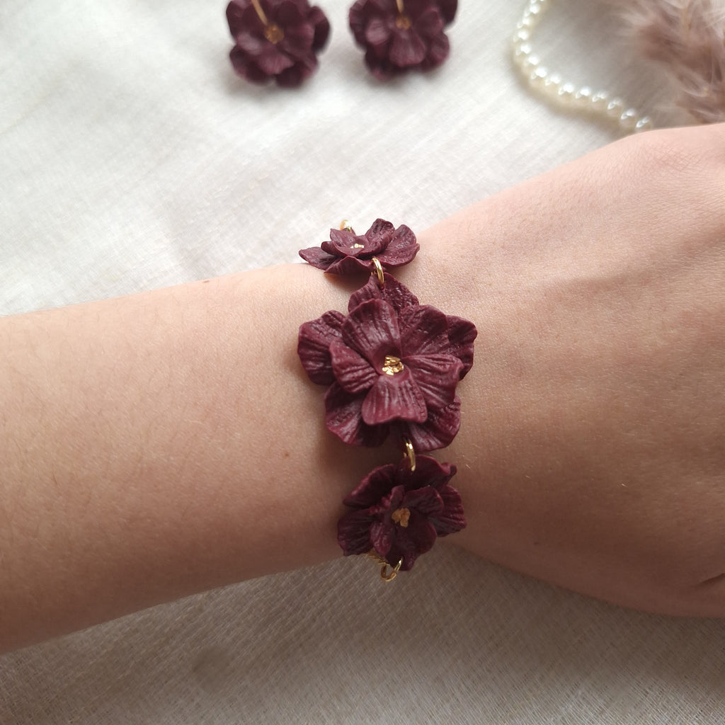 Burgundy Flower Jewelry Set