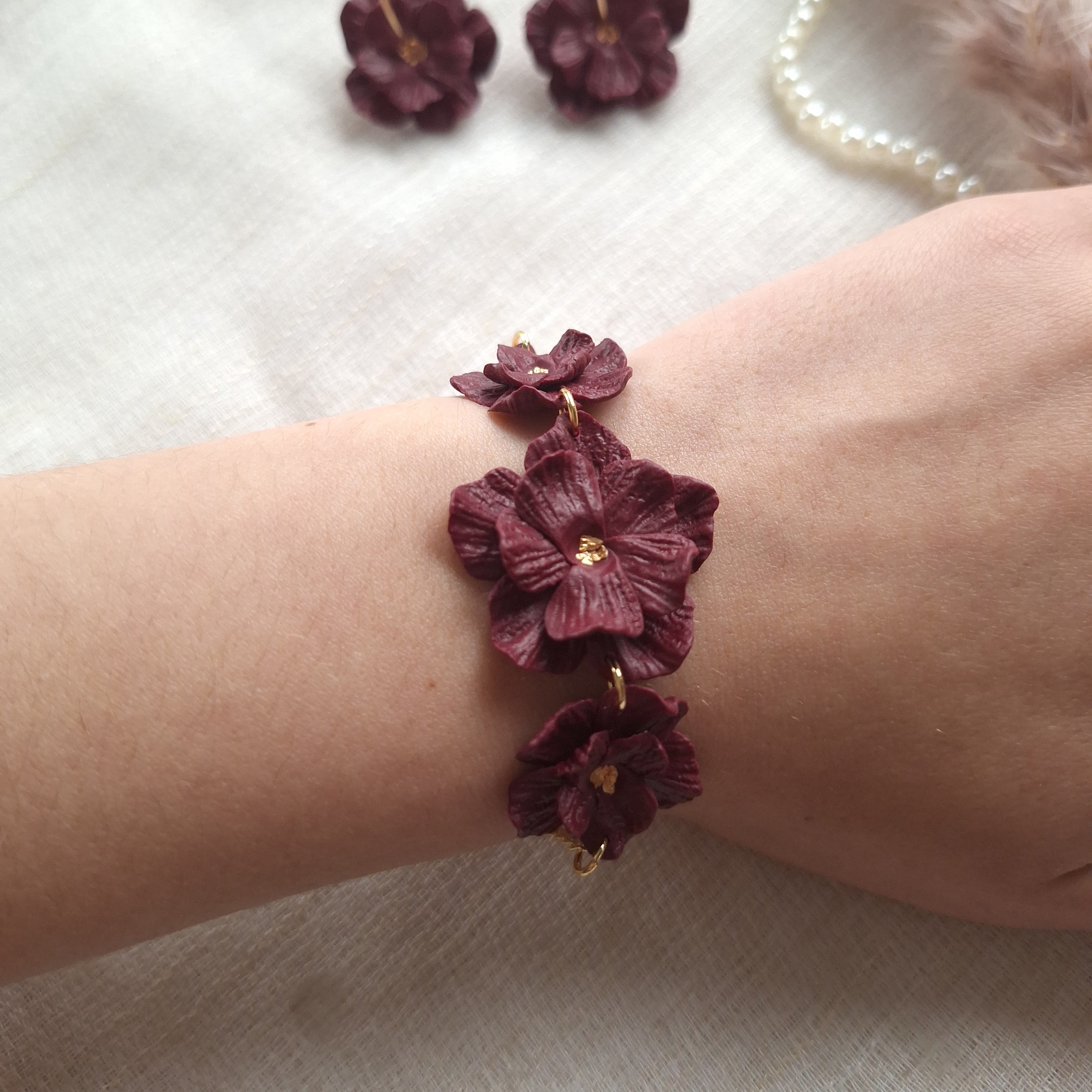 Burgundy Flower Jewelry Set