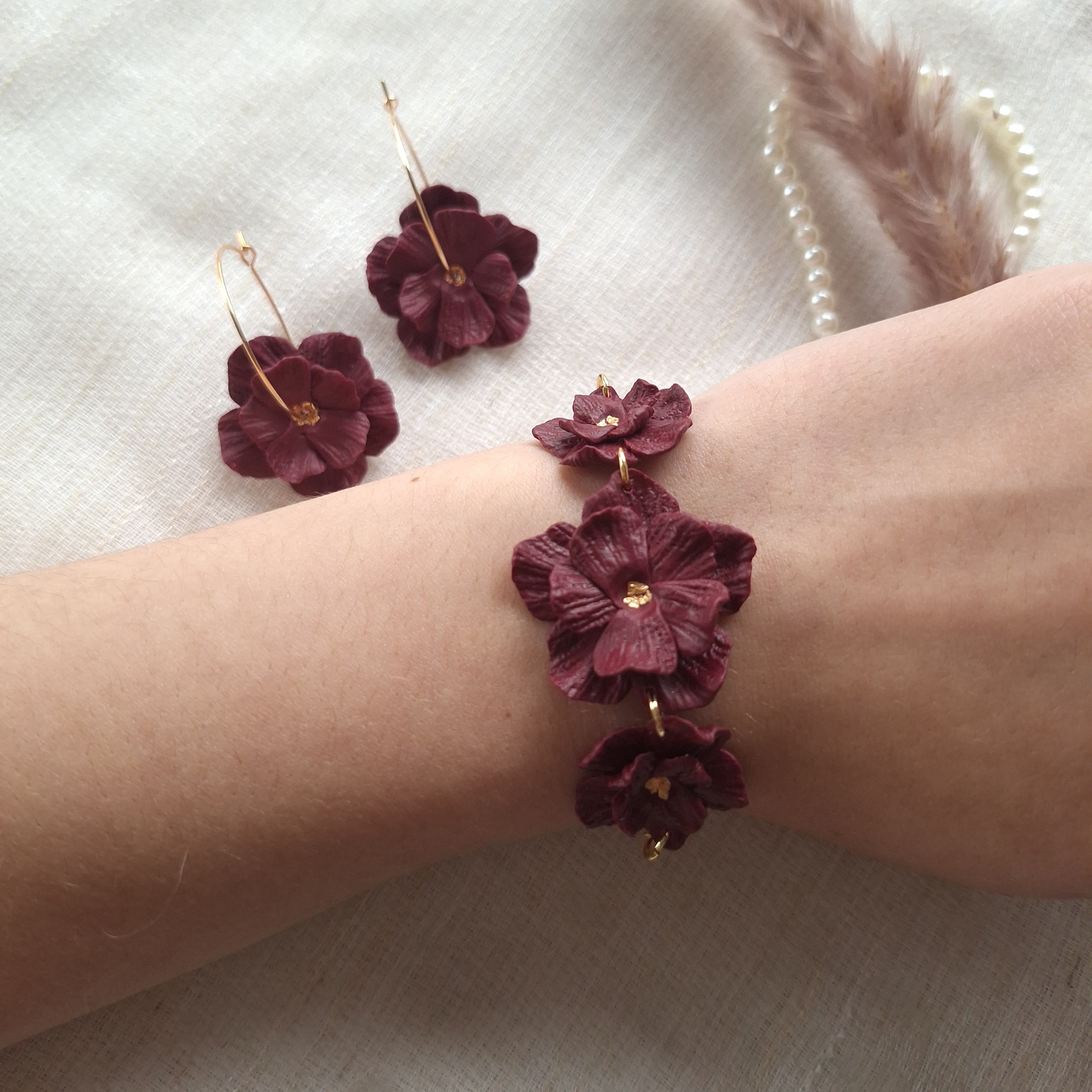 Burgundy Flower Jewelry Set
