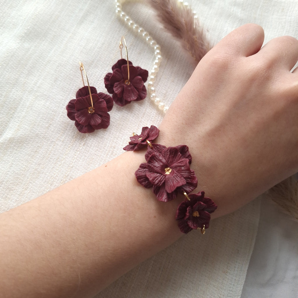 Burgundy Flower Jewelry Set