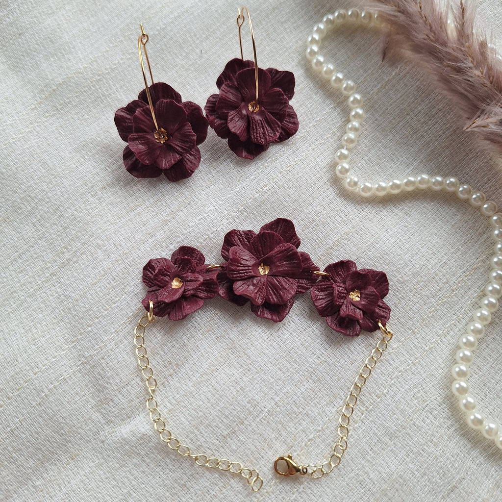 Burgundy Flower Jewelry Set