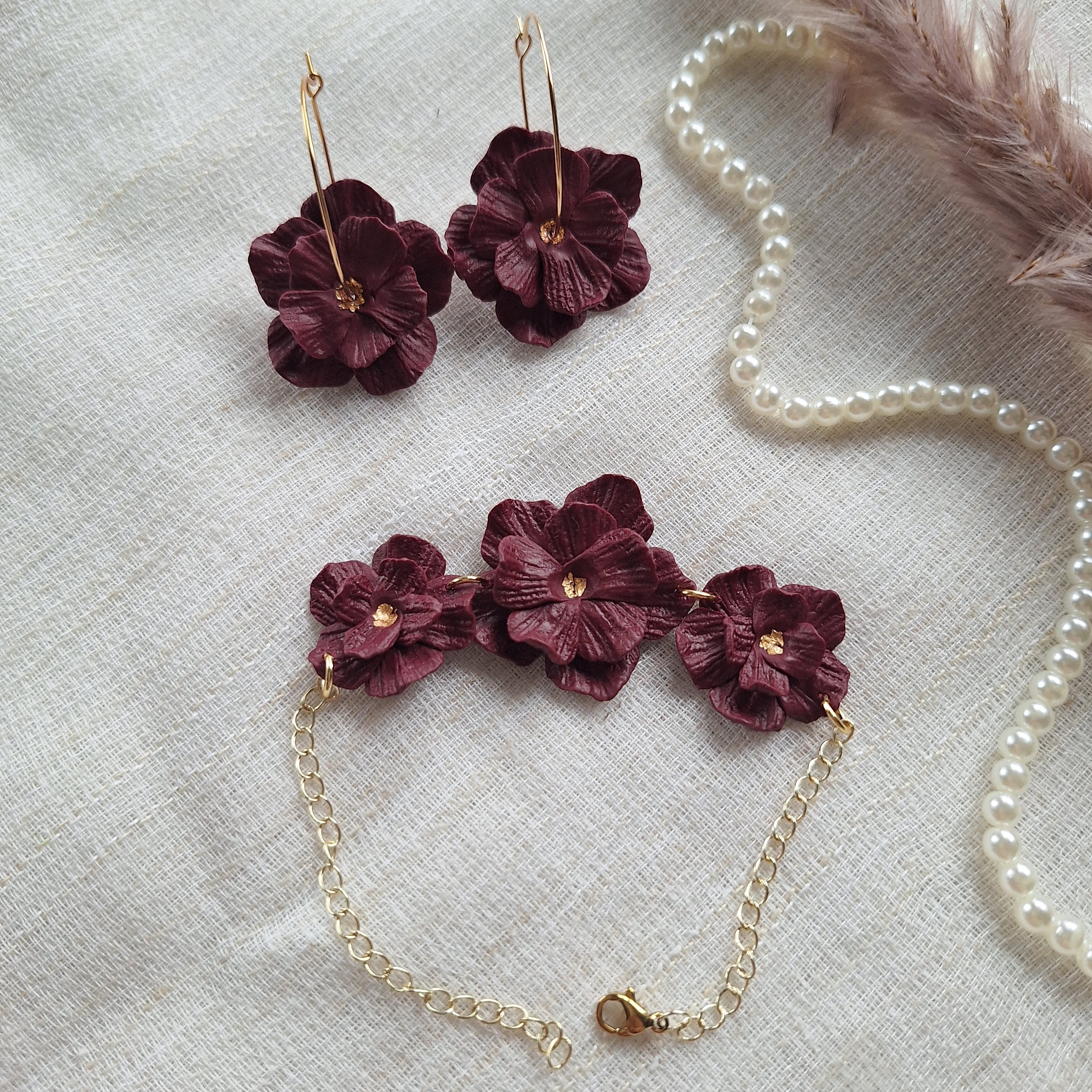 Burgundy Flower Jewelry Set