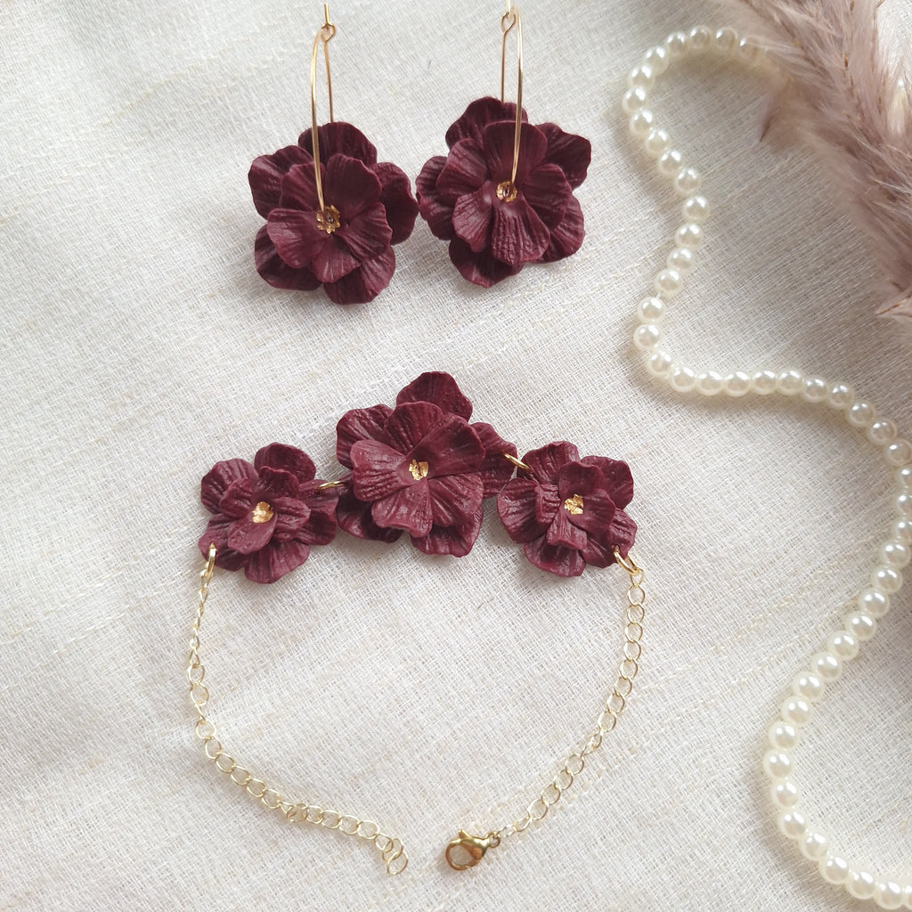 Burgundy Flower Jewelry Set