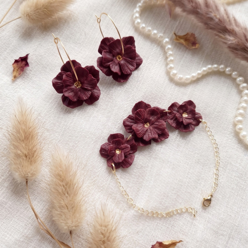 Burgundy Flower Jewelry Set