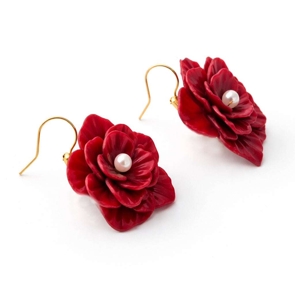 Burgundy Rose Pearl Earrings