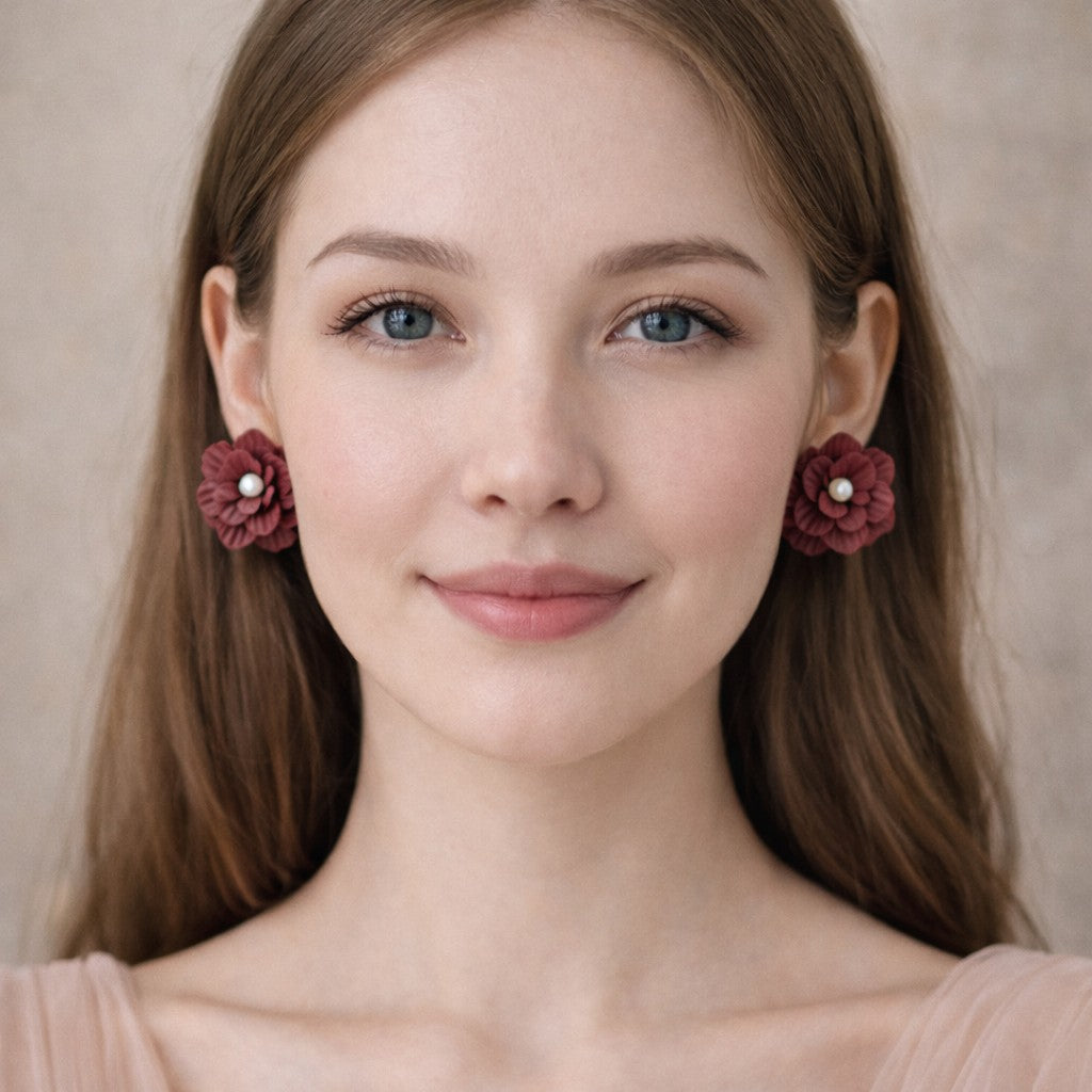 Burgundy Rose Pearl Earrings