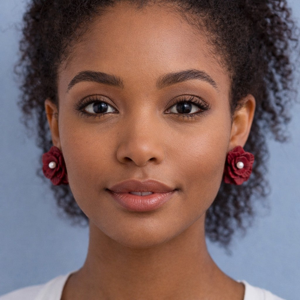 Burgundy Rose Pearl Earrings