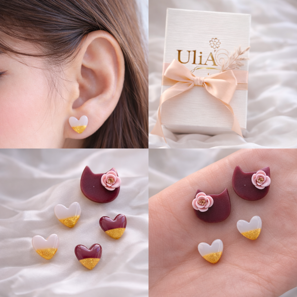 Mini Stud Earrings Set – Hearts & Cats