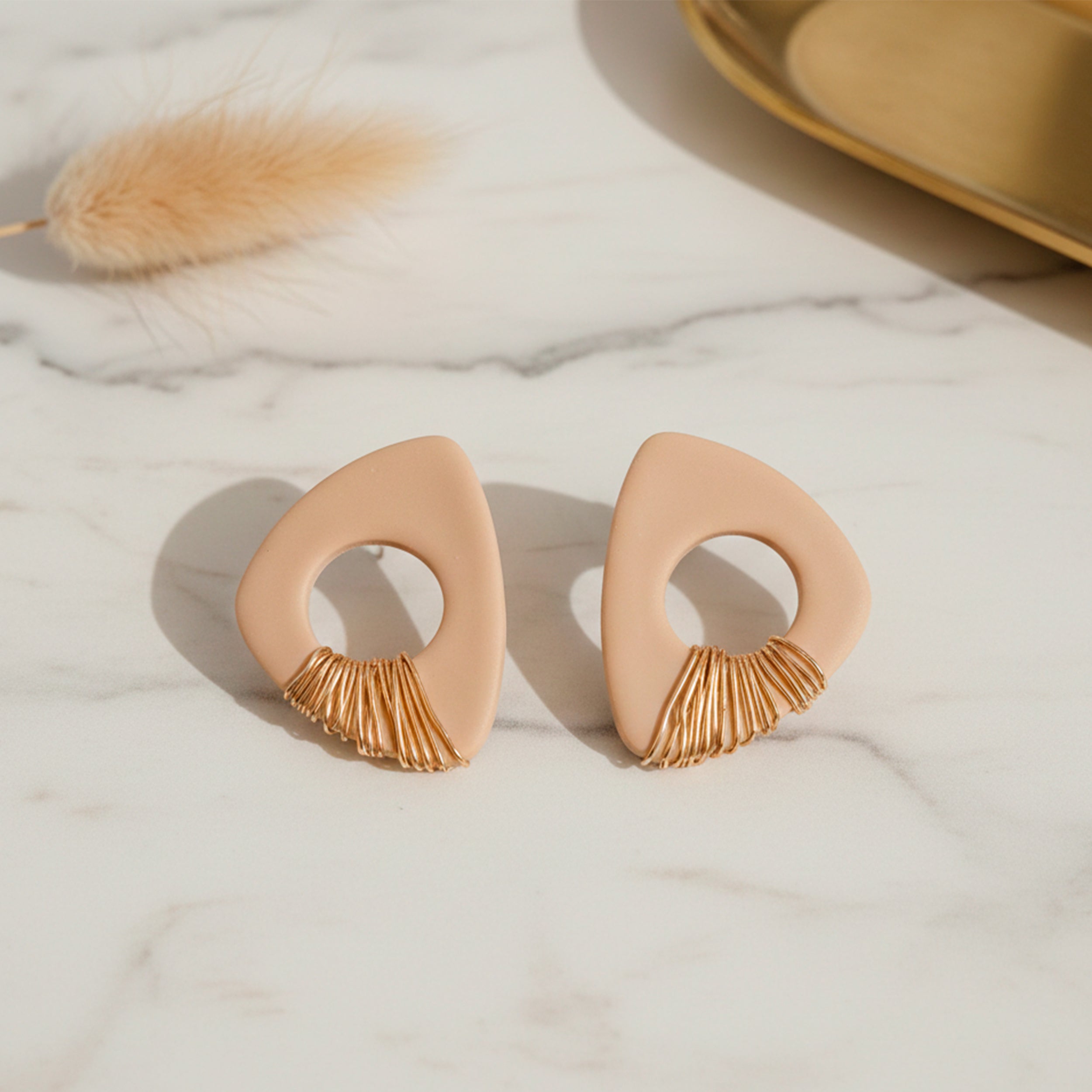 Minimalist Beige Geometric Earrings