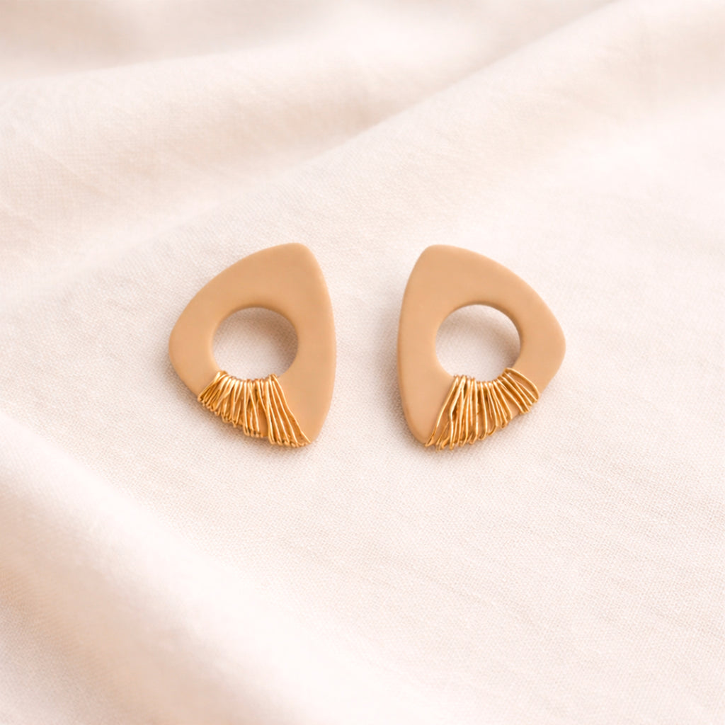 Minimalist Beige Geometric Earrings