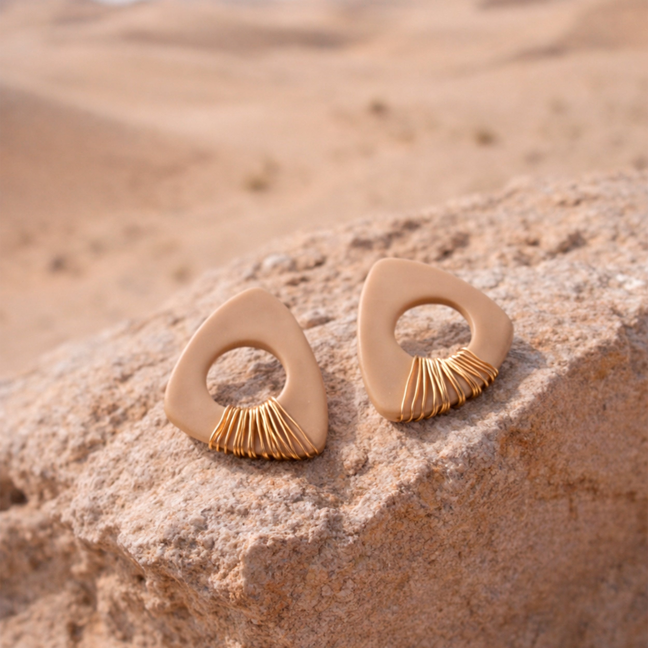 Minimalist Beige Geometric Earrings