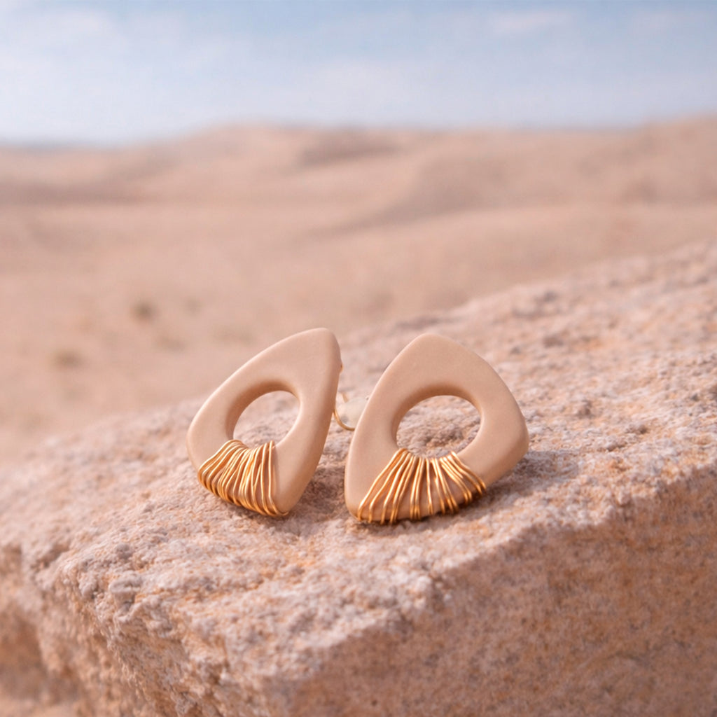 Minimalist Beige Geometric Earrings