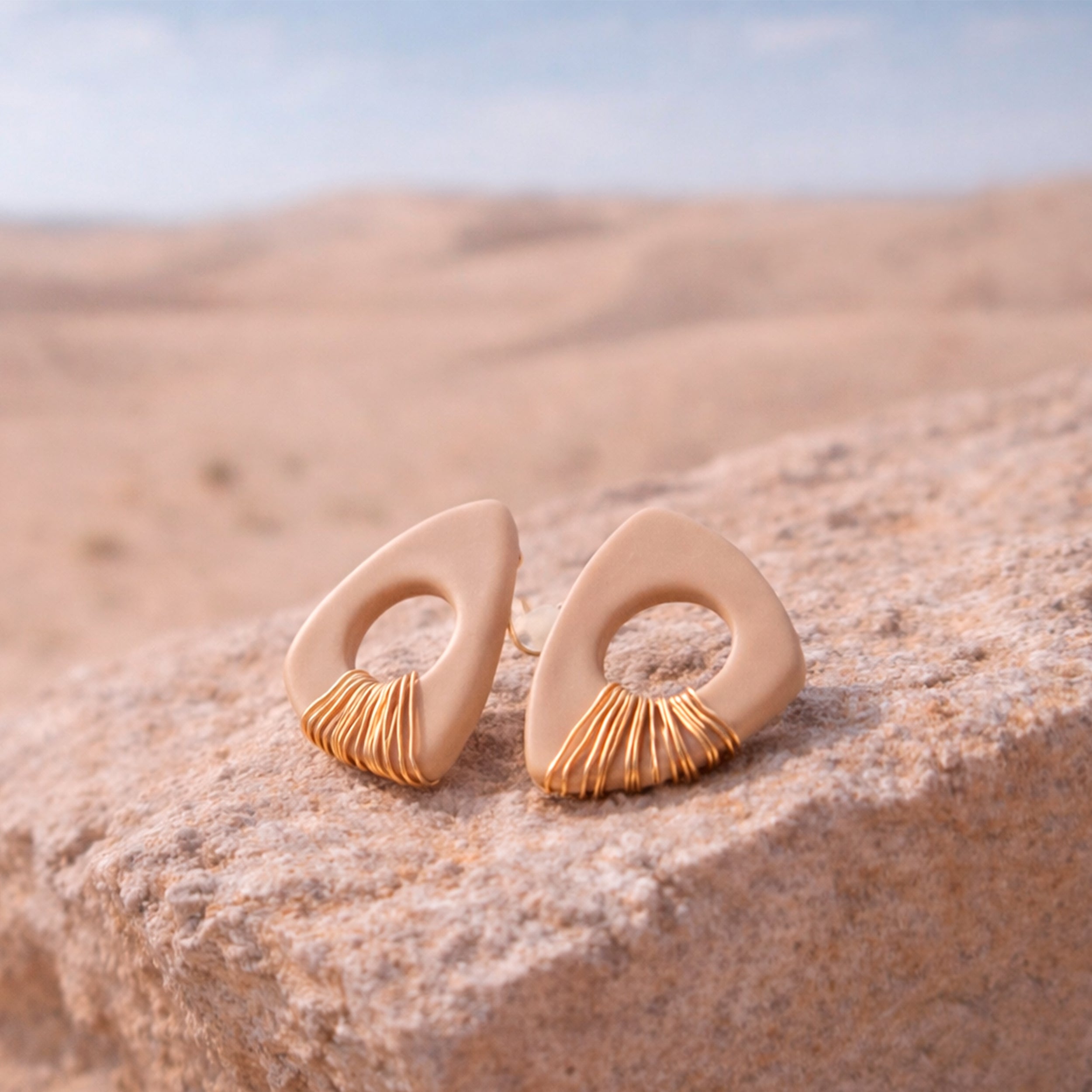 Minimalist Beige Geometric Earrings