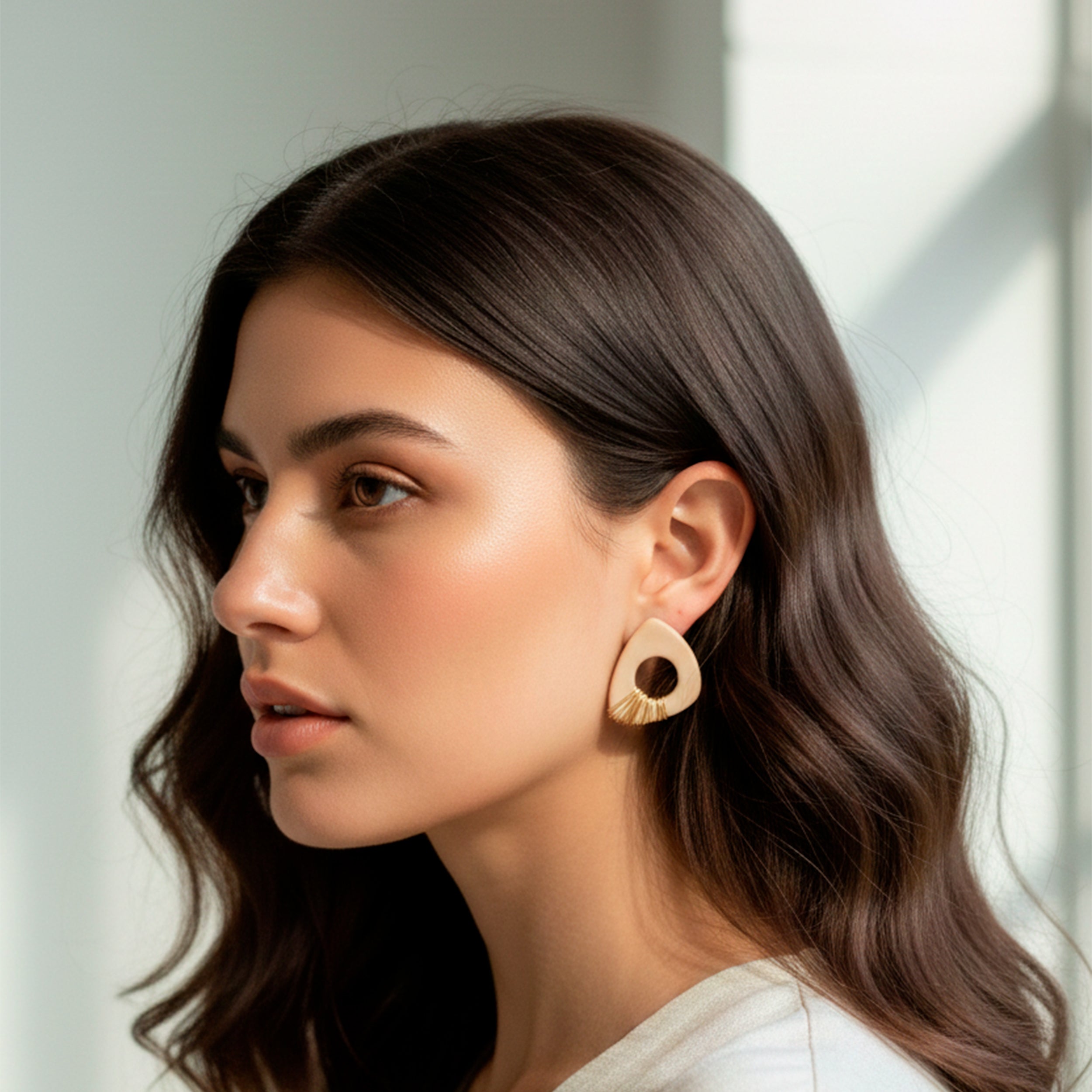 Minimalist Beige Geometric Earrings