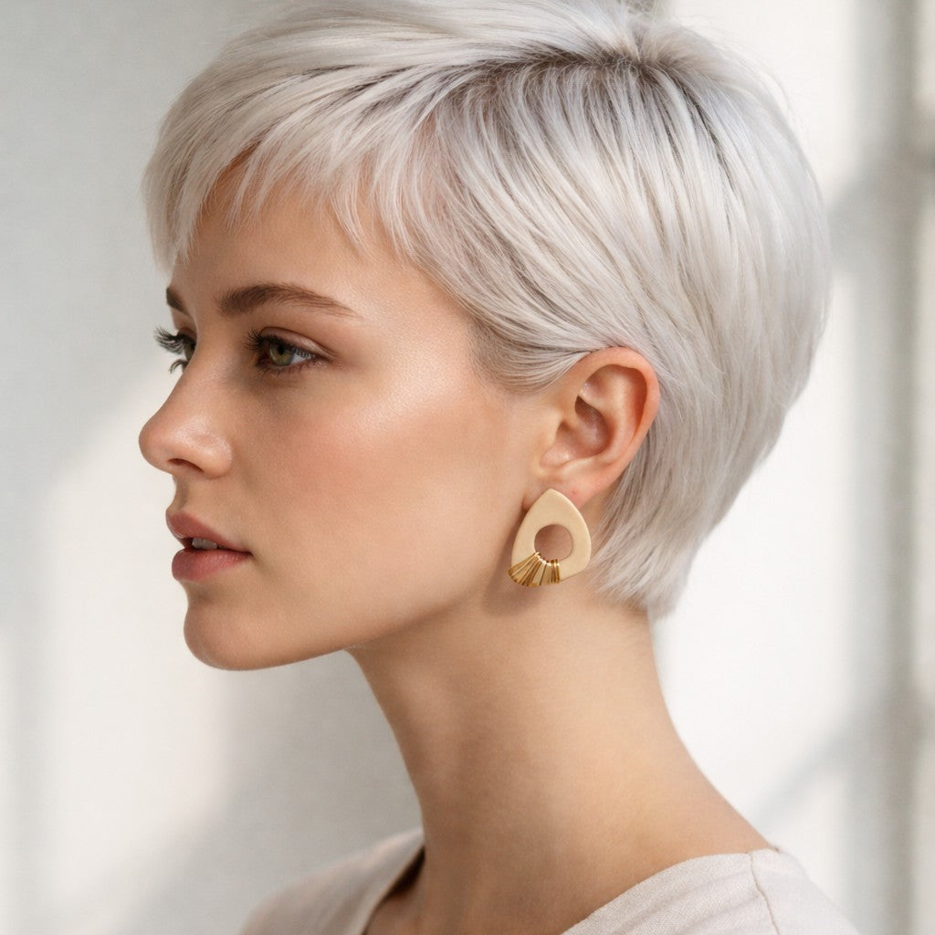 Minimalist Beige Geometric Earrings