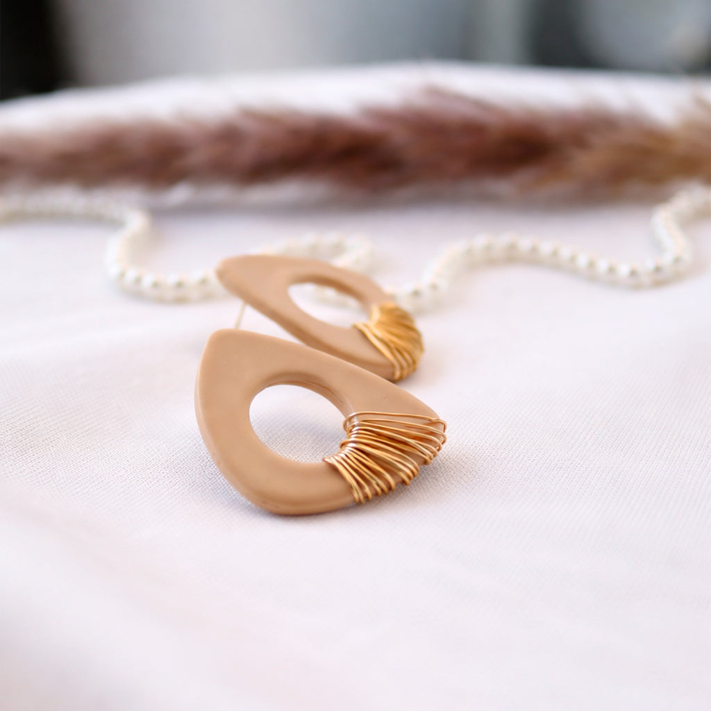 Minimalist Beige Geometric Earrings