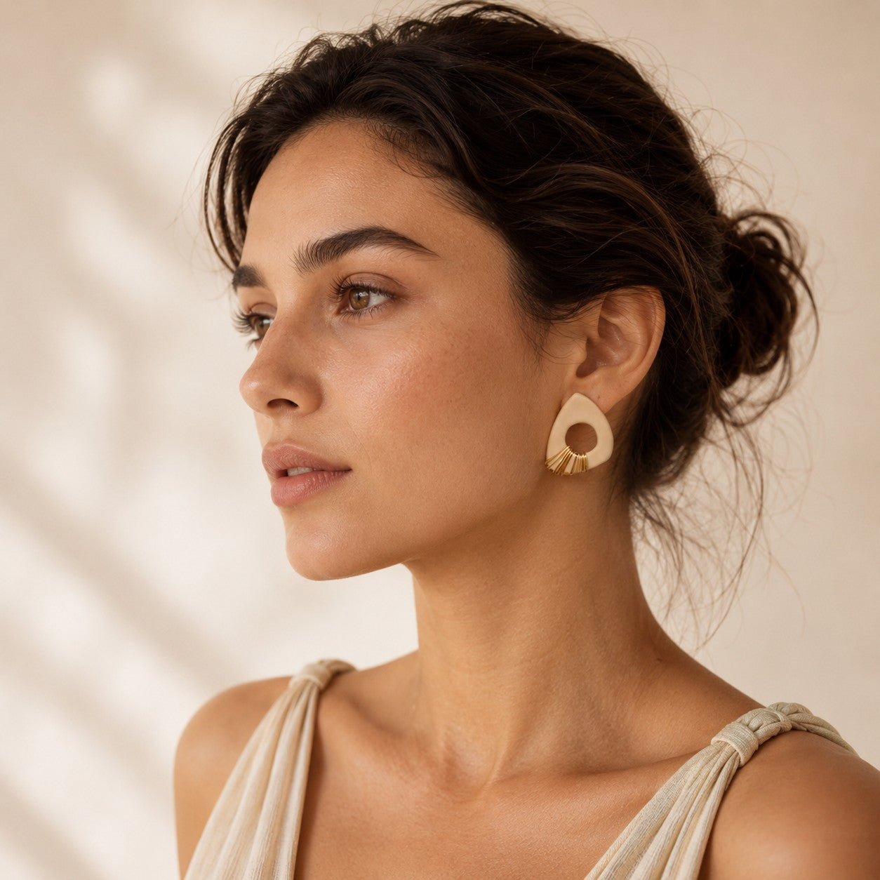 Minimalist Beige Geometric Earrings
