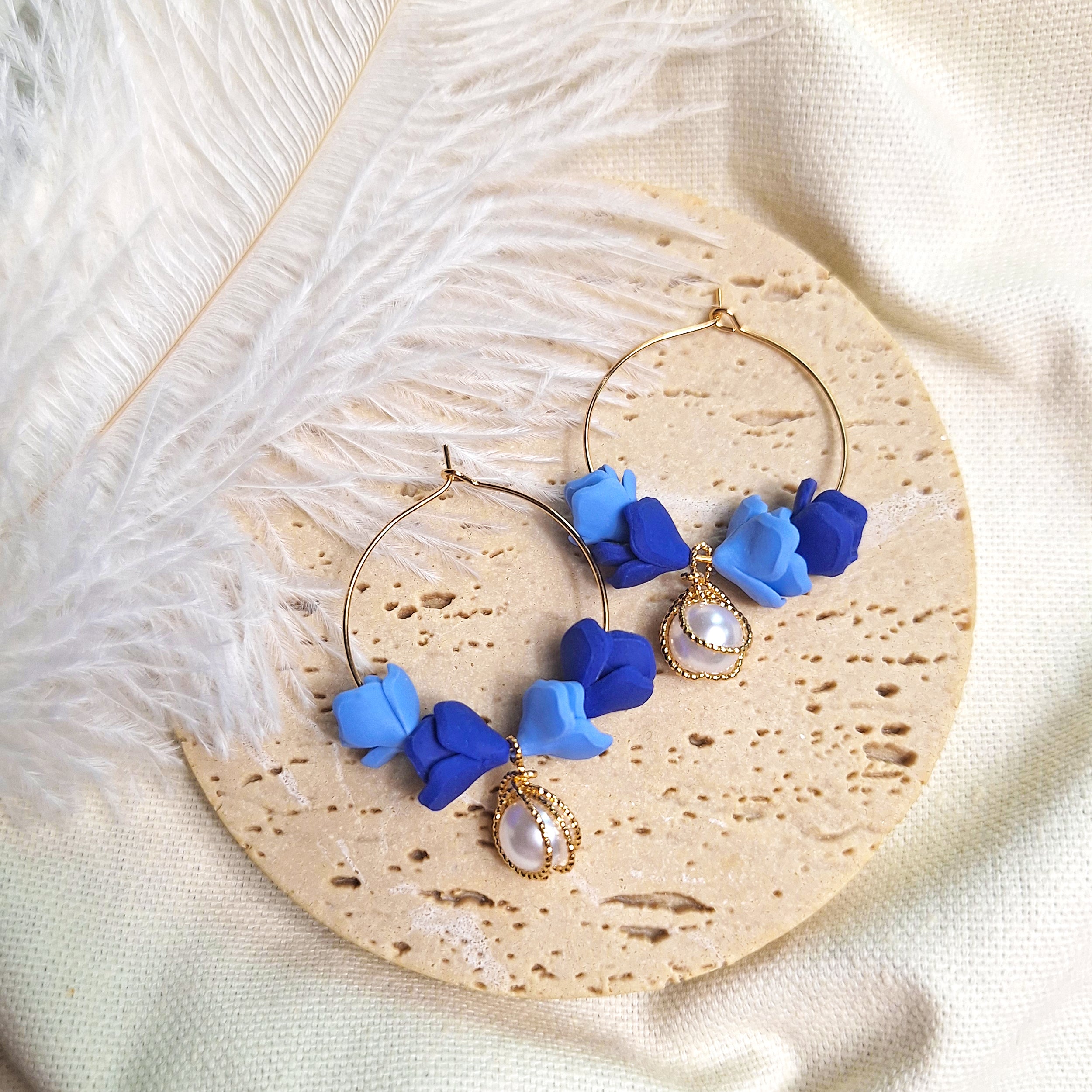 Blue Floral Hoop Earrings