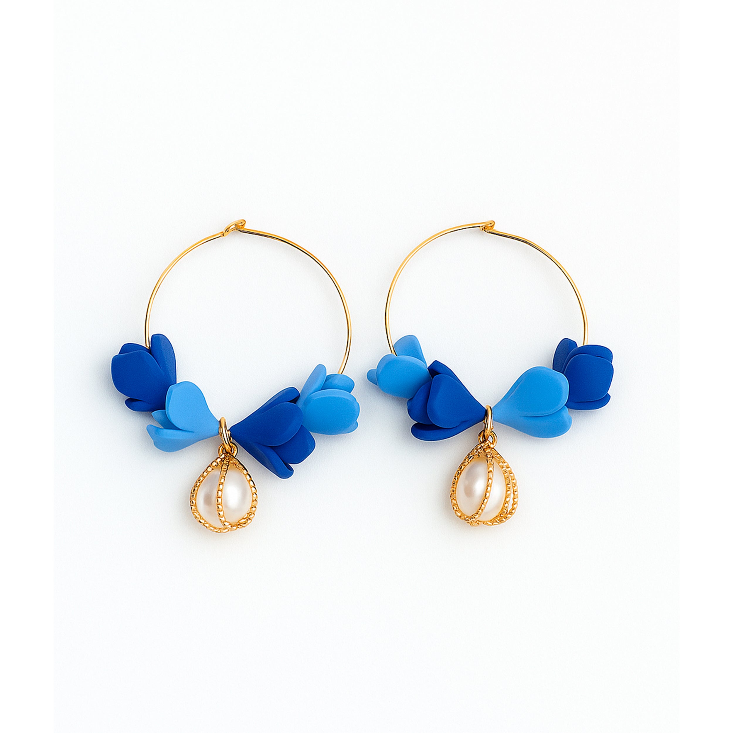 Blue Floral Hoop Earrings