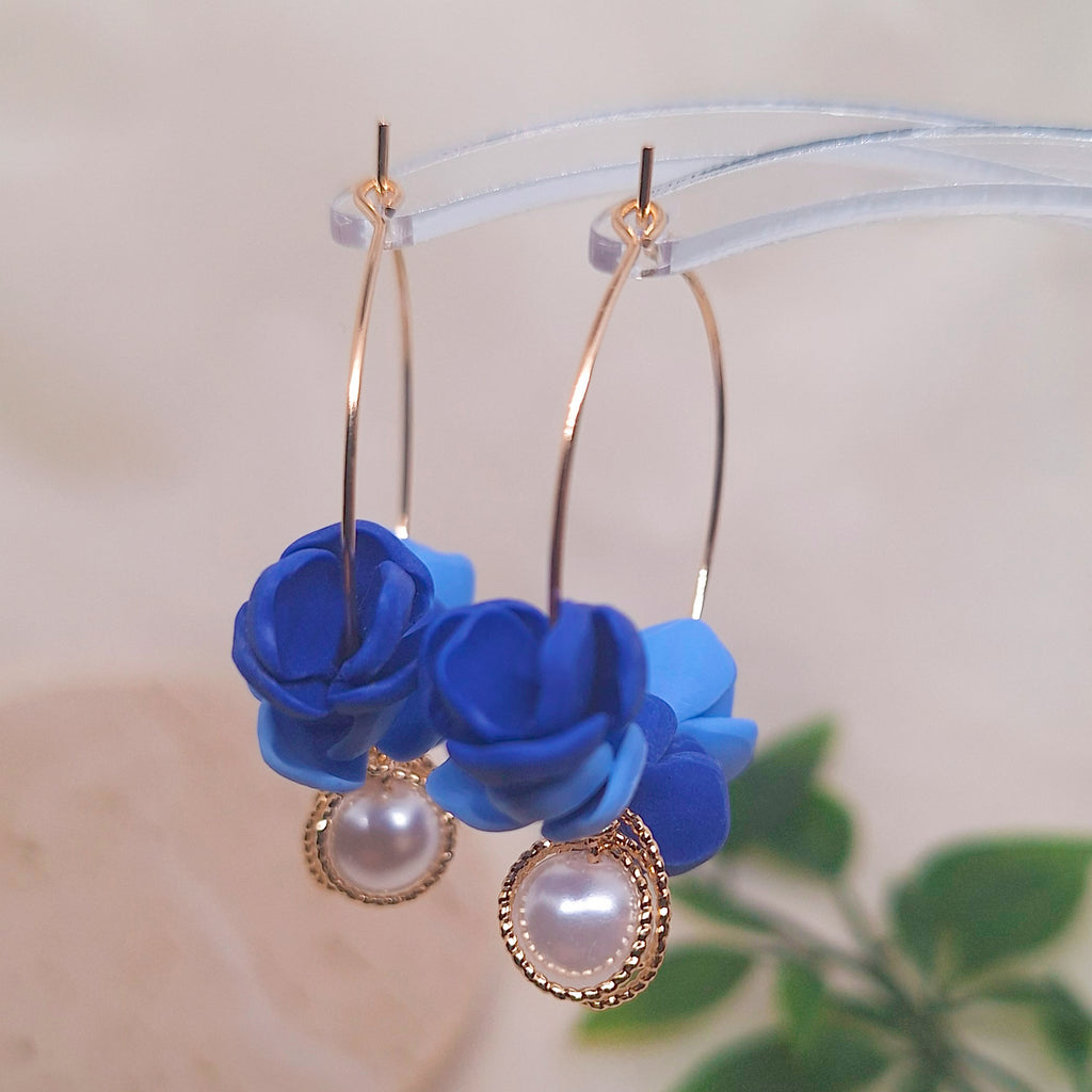 Blue Floral Hoop Earrings
